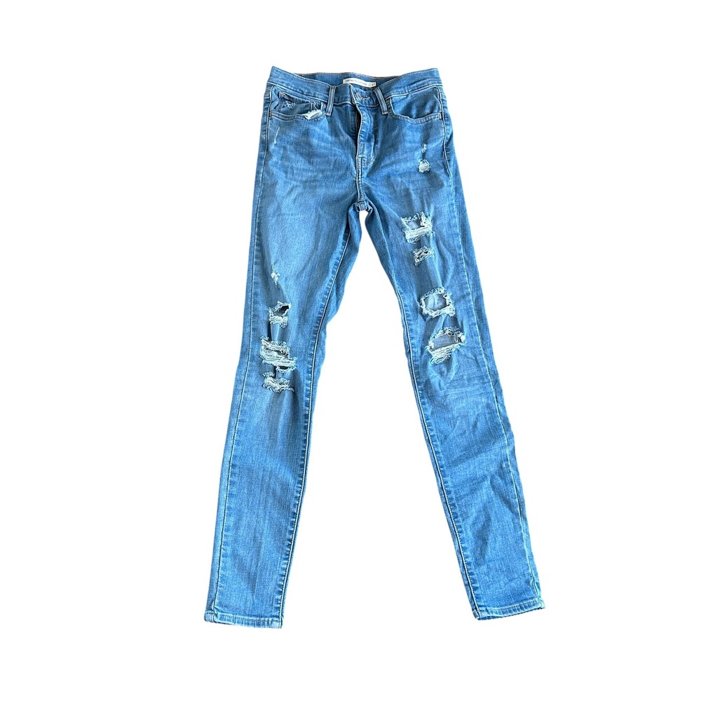 Levis 720 High Rise Super Skinny Distressed Blue Jeans Womens Size 27 Light Wash